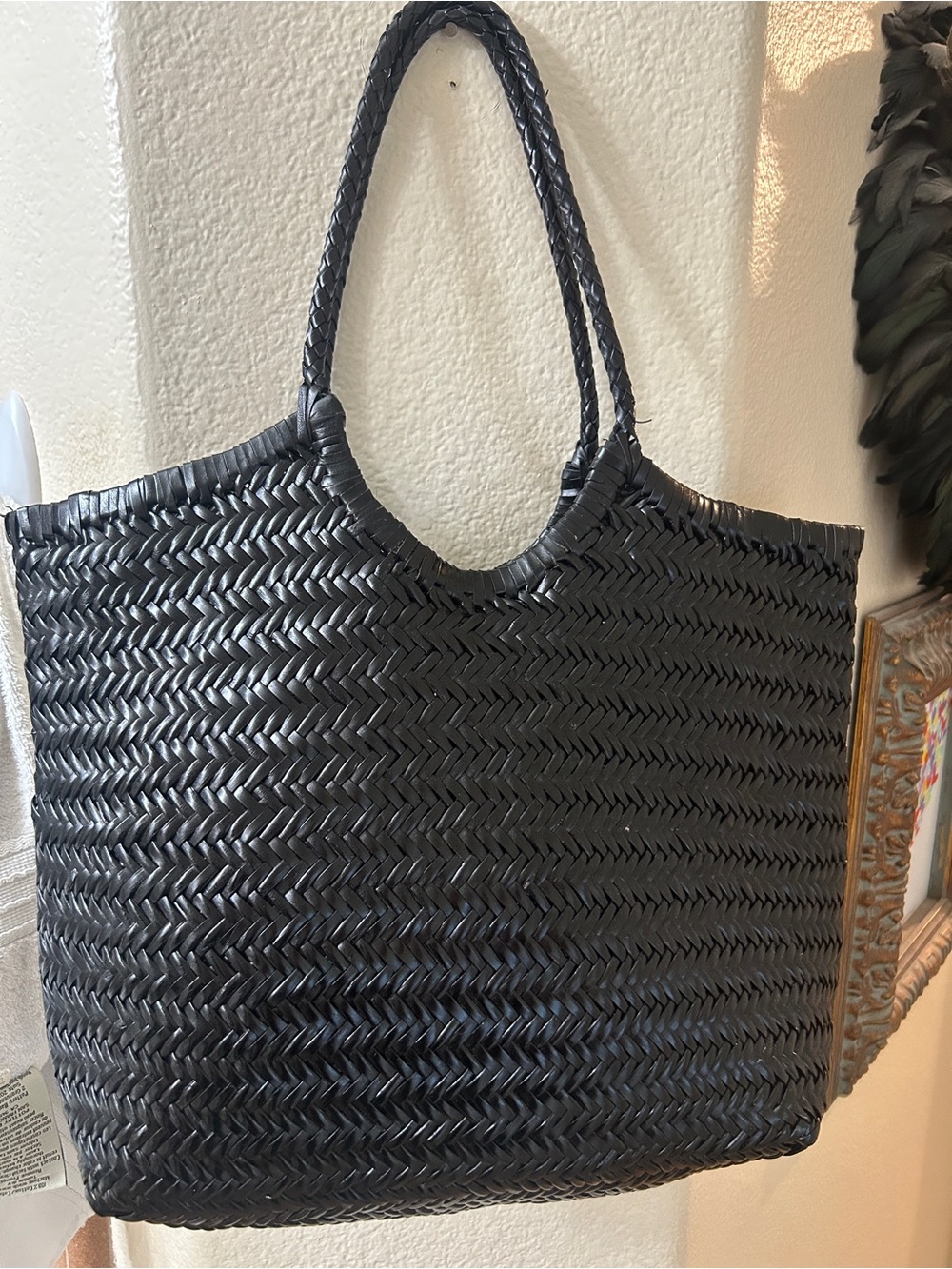 Anthropologie Black Woven Double-Handle Tote - Picture 4 of 6